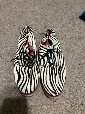 Sperry Women's Zebra-Print Lace-Up Mules in Black & White with Pink Trim